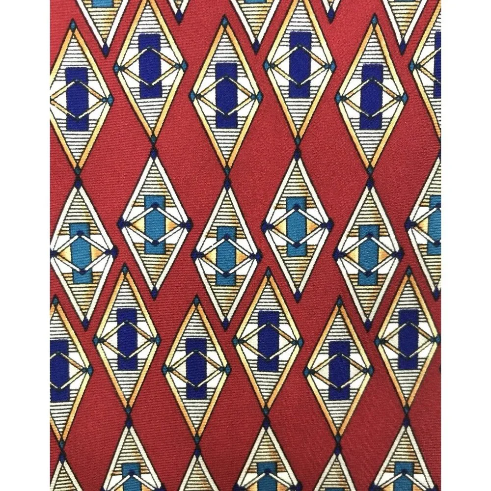 Christian Dior Men's Traditional Red Blue White Argyle‎ Geometric Silk Neck Tie